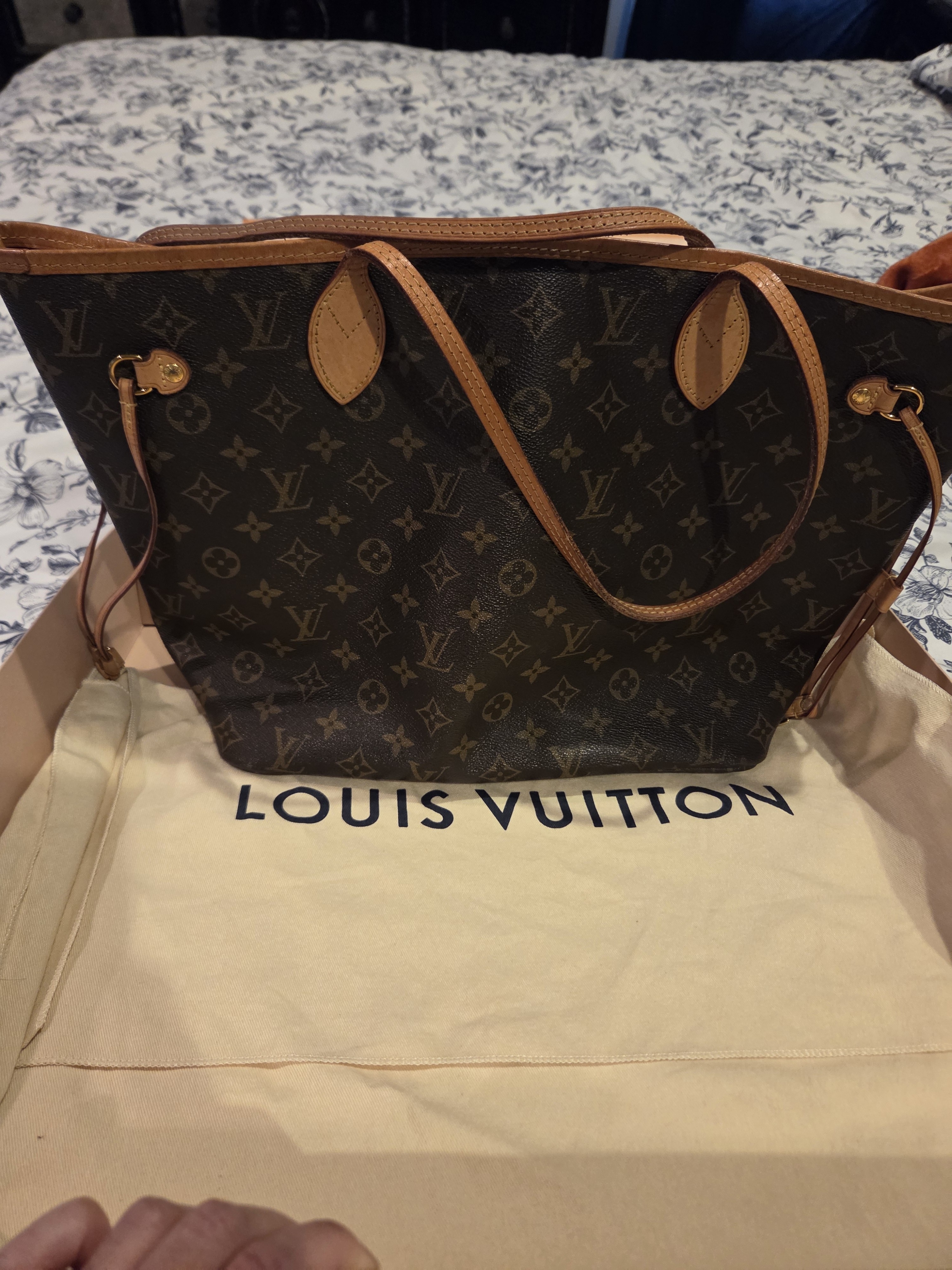 Louis Vuitton Monogram Canvas Tote With Tan Leather Trim